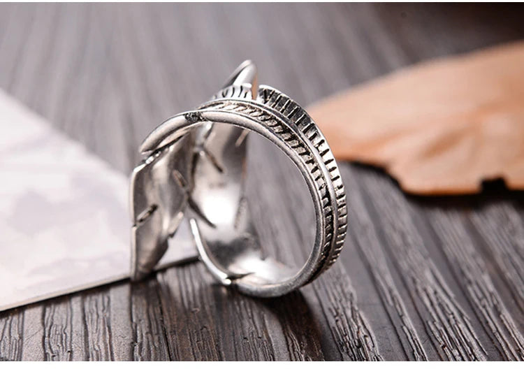 “Muninn” Ring – Viking Feather in 925 Sterling Silver Adjustable