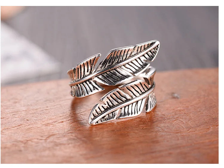 “Muninn” Ring – Viking Feather in 925 Sterling Silver Adjustable