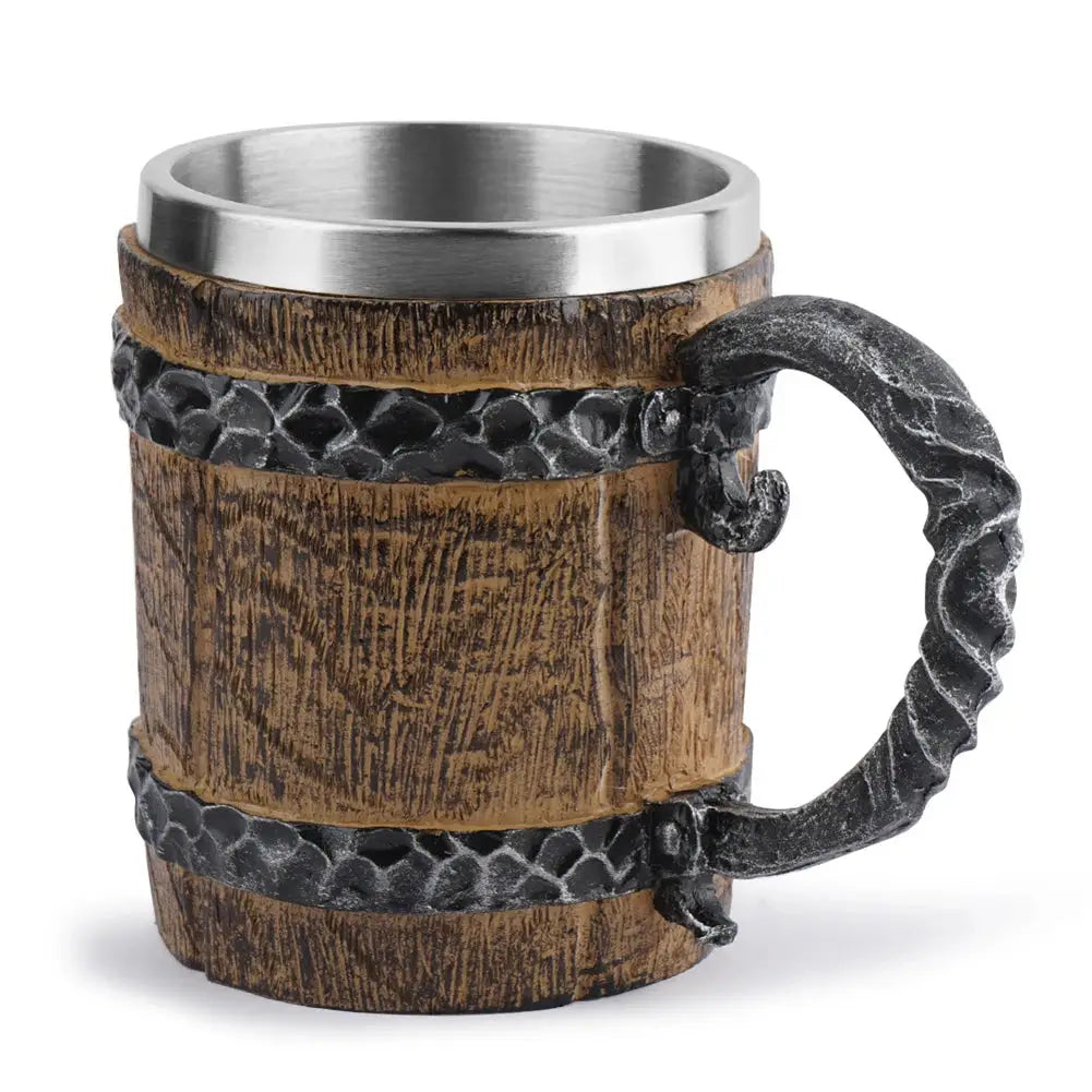 Chope à bière viking en bois avec anse décorative