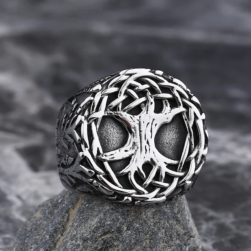 Bague Viking Arbre de Vie Yggdrasil en Acier Inoxydable