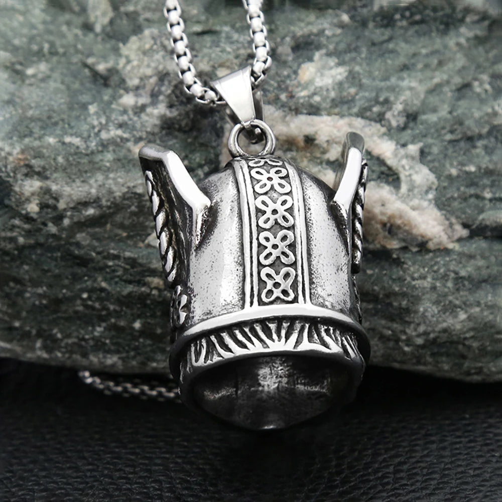 Collier Pendentif Casque d'Odin - Acier Inoxydable 316L - Symbole Viking