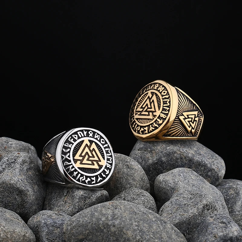 Bague Viking Valknut Dorée en Acier Inoxydable