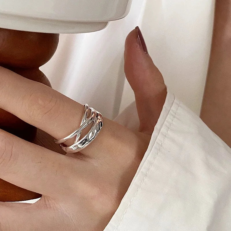 "Yggdrasil Waves" Ring - Intertwined Design in 925 Sterling Silver