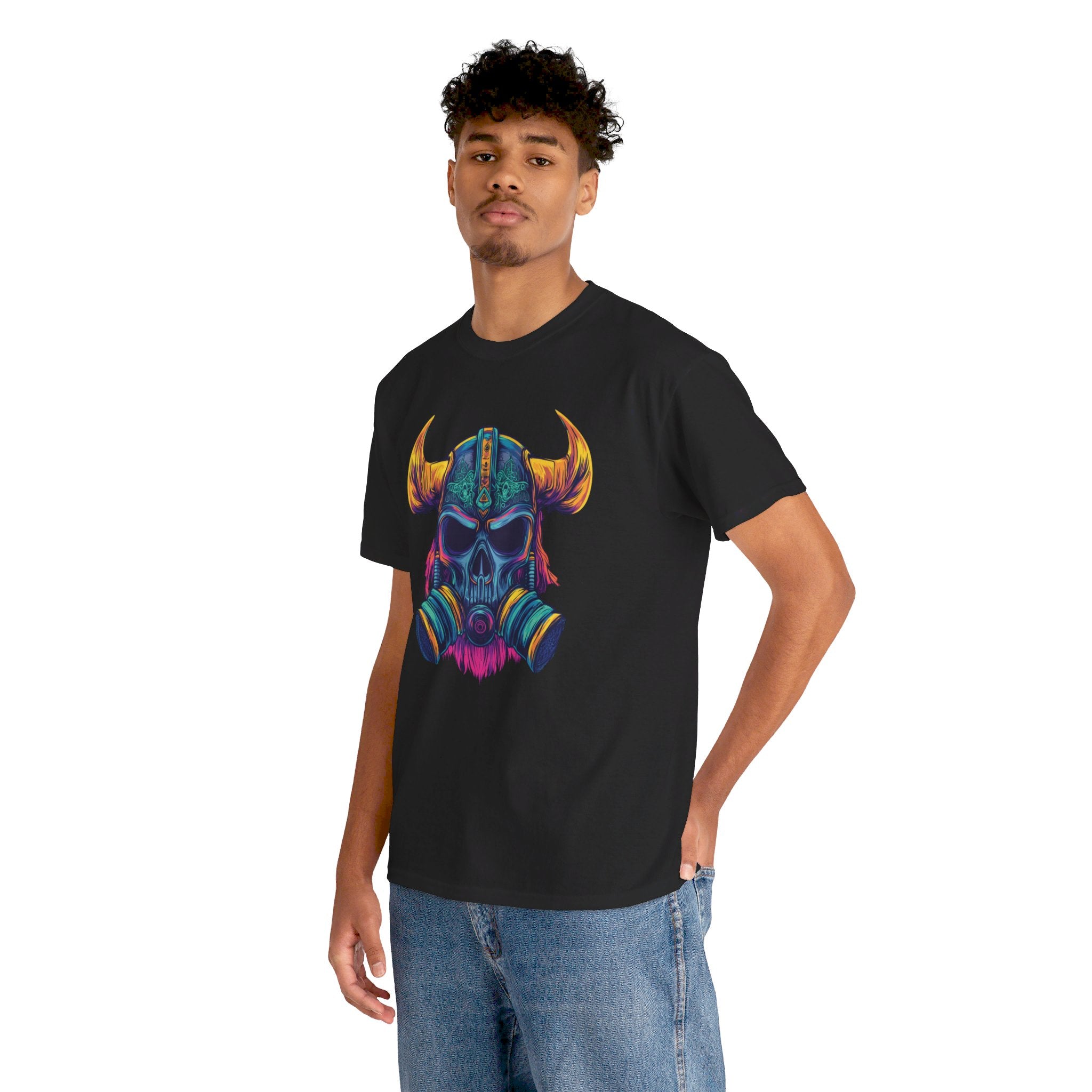 T-shirt noir Guerrier Viking casque néon