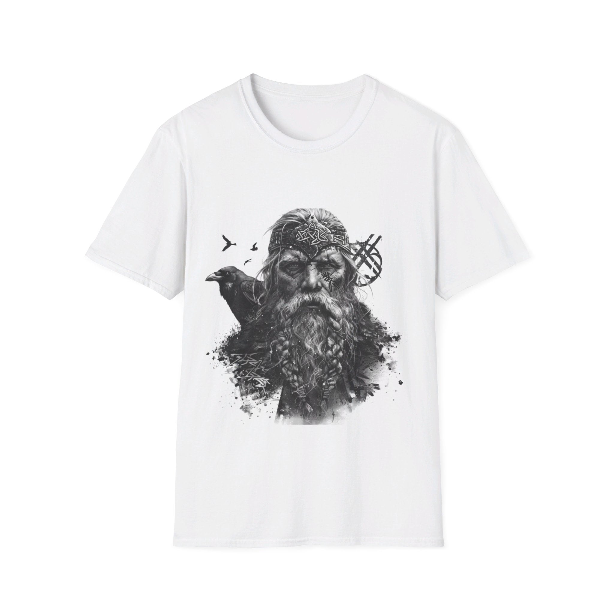 T-shirt Odin blanc avec motif viking classique