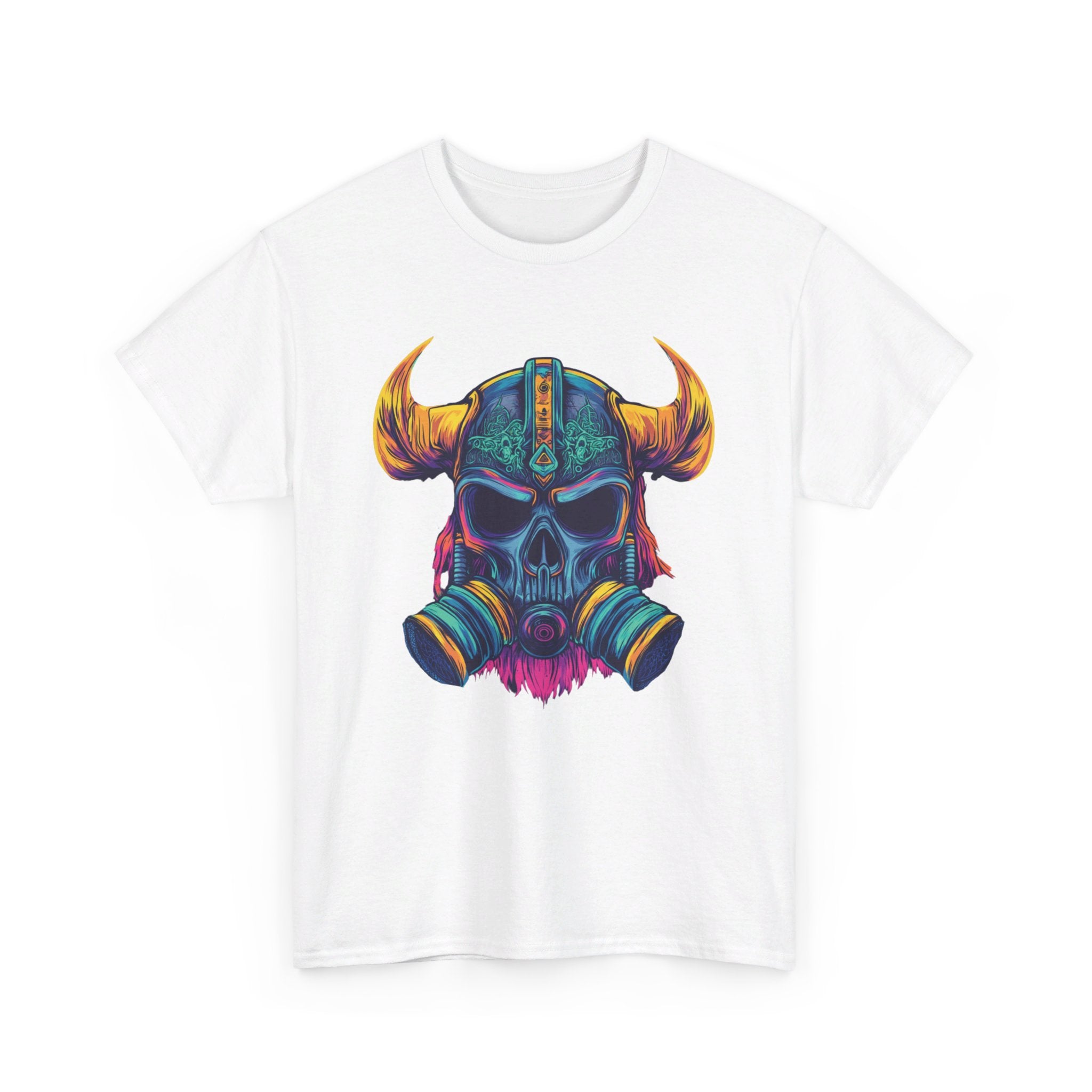 T-shirt blanc Guerrier Viking casque néon