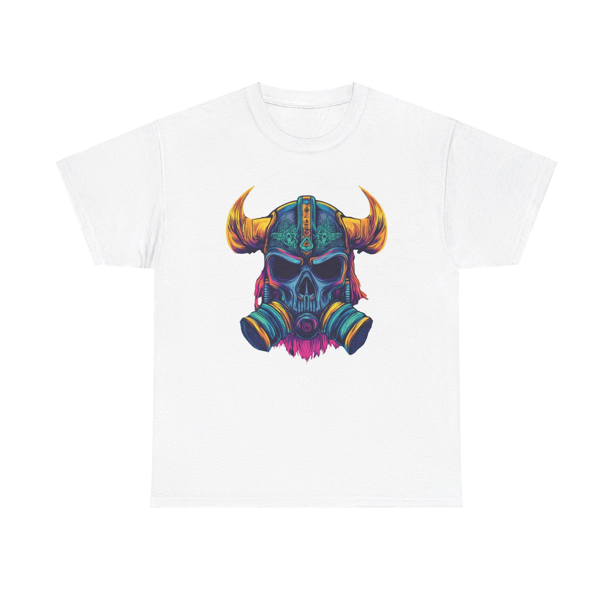 T-shirt blanc Guerrier Viking casque néon