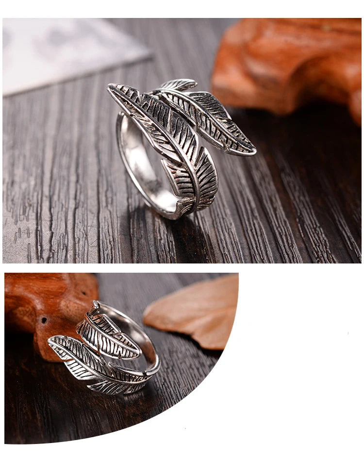 Bague "Muninn" – Plume Viking en Argent Sterling 925 Ajustable