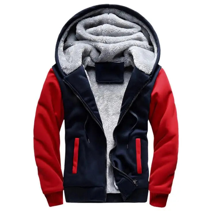 Veste Polaire d'Odin, bleu et rouge, capuche doublée