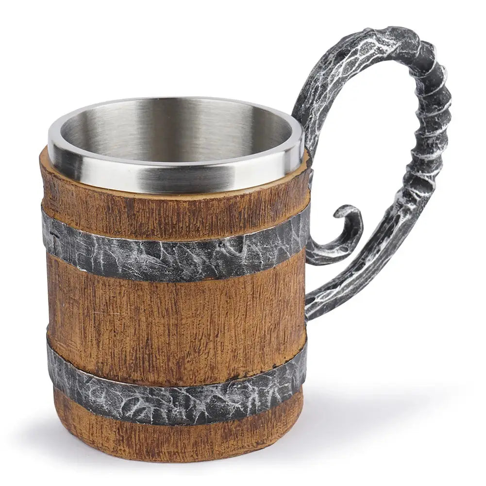 Chope à bière viking en bois avec anse en spirale