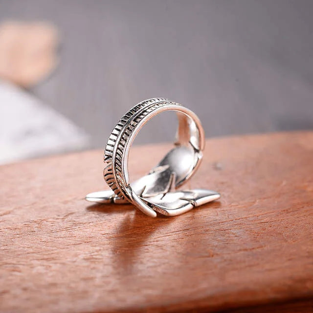 Bague "Muninn" – Plume Viking en Argent Sterling 925 Ajustable