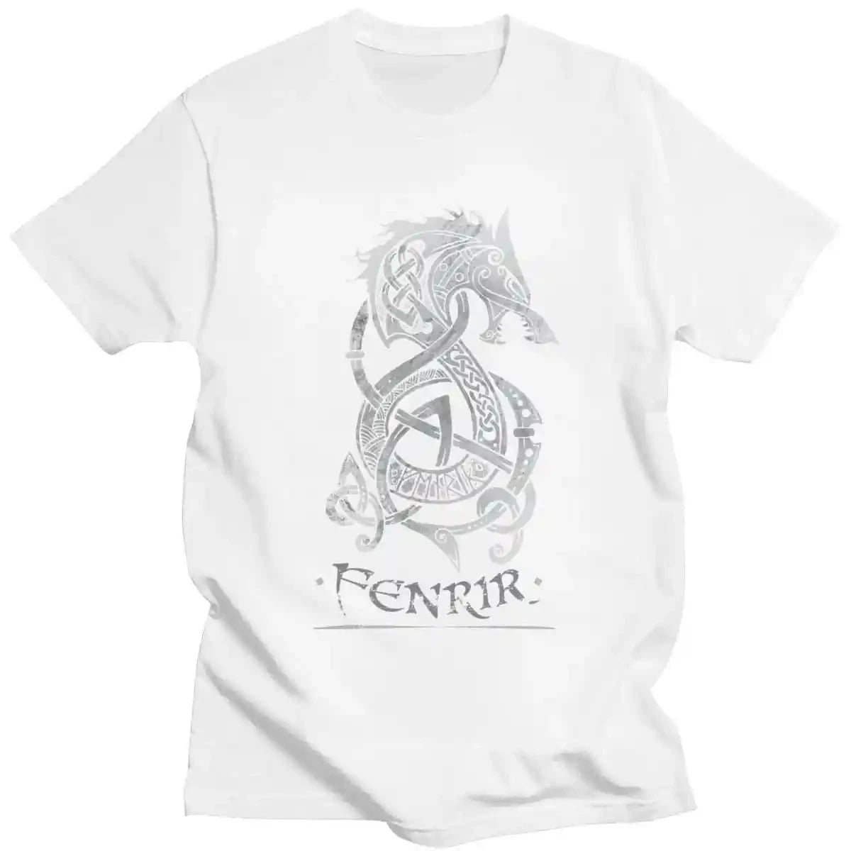 T-Shirt blanc Fenrir en coton premium, motif nordique