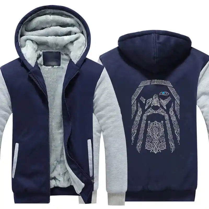 Veste Polaire d'Odin, bleu et gris, design viking