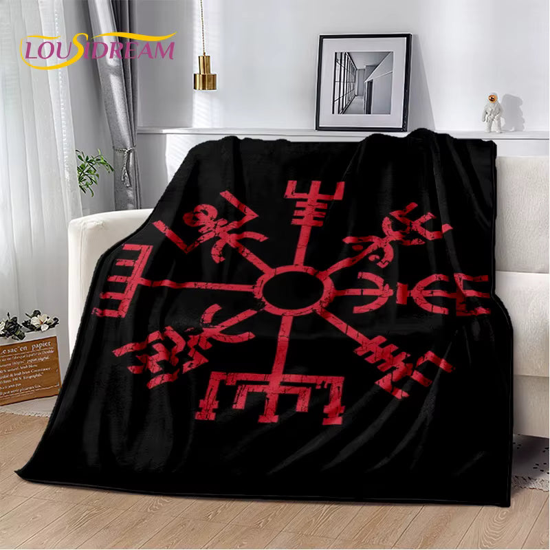 Plaid Viking "Vegvisir Rouge" – Guide Magique et Protection Nordique