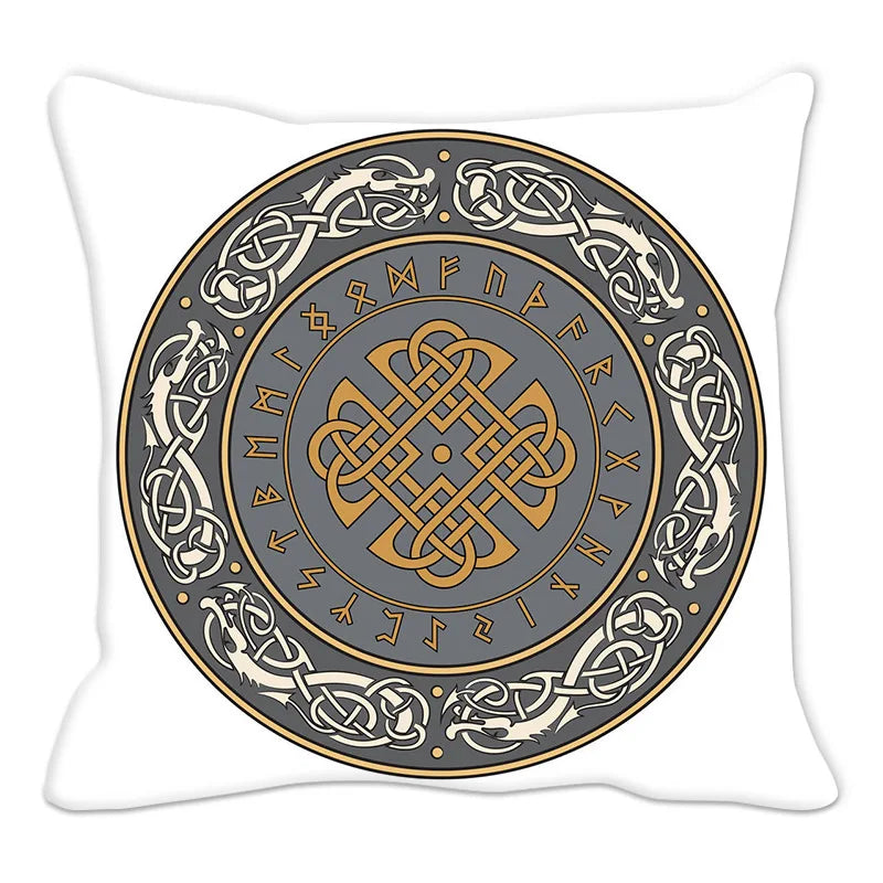 Housse de coussin blanc avec motif runes celtiques