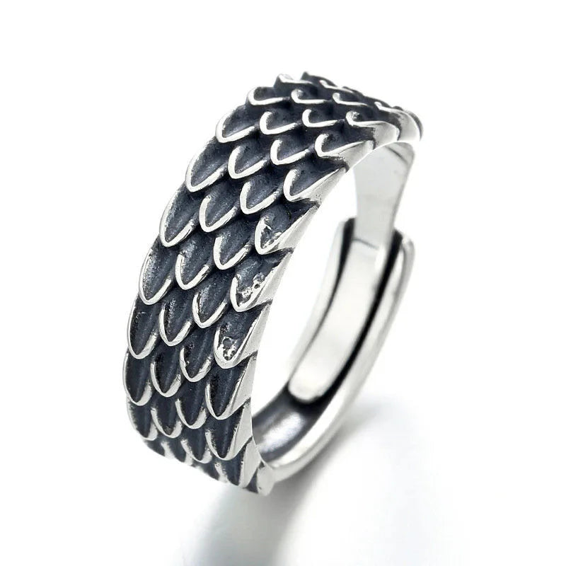 Bague "Écailles de Jörmungand" – Design Viking en Argent Sterling 925