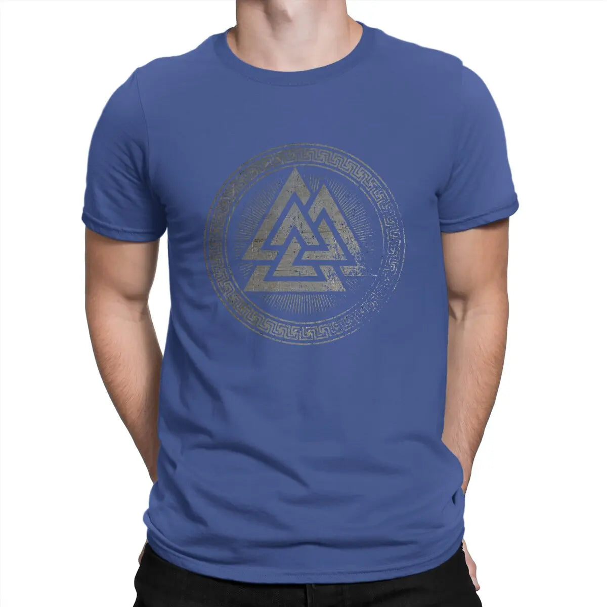 T-Shirt bleu Valknut, design nordique unique