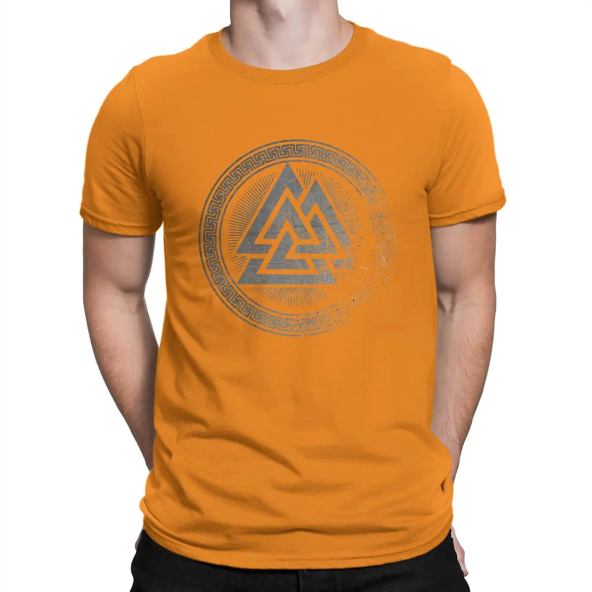 T-Shirt orange Valknut, style nordique vibrant