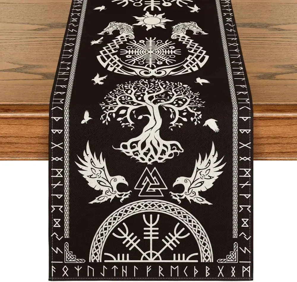 Chemin de Table "Le Corbeau Viking" Couleur Noir