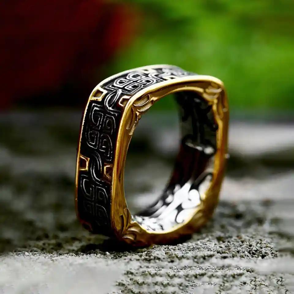 Bague Dvalin bicolore avec motifs vikings