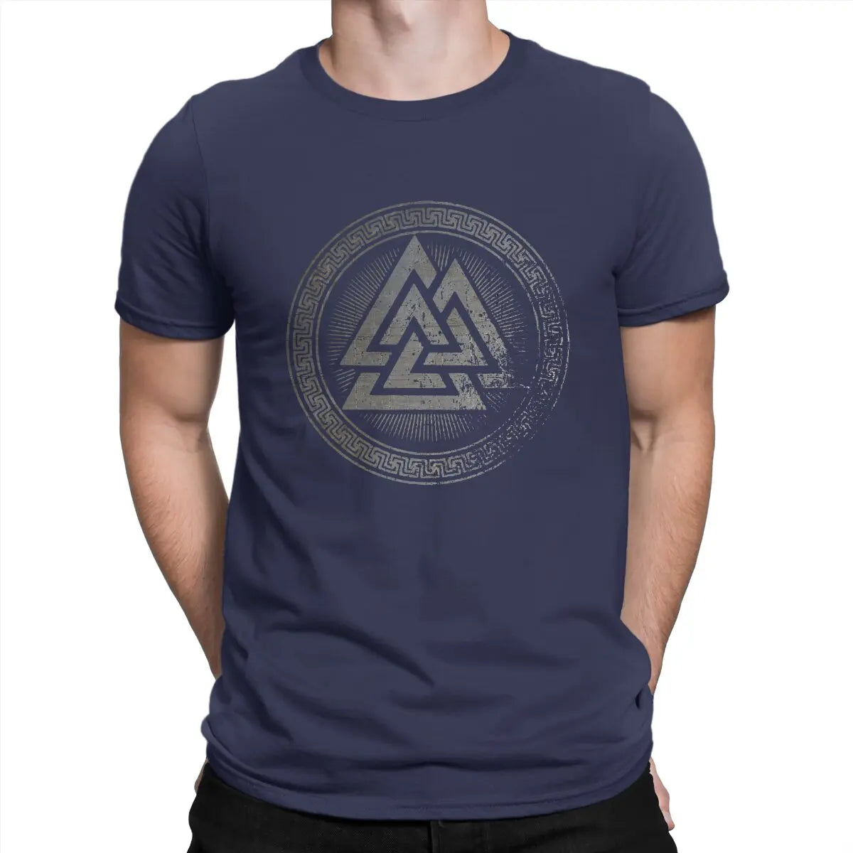 T-Shirt bleu marine Valknut, design nordique