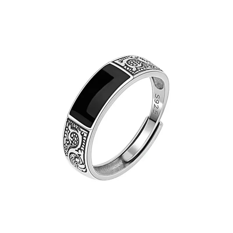 Bague "Gungnir" – Argent Sterling 925 et Pierre Noire