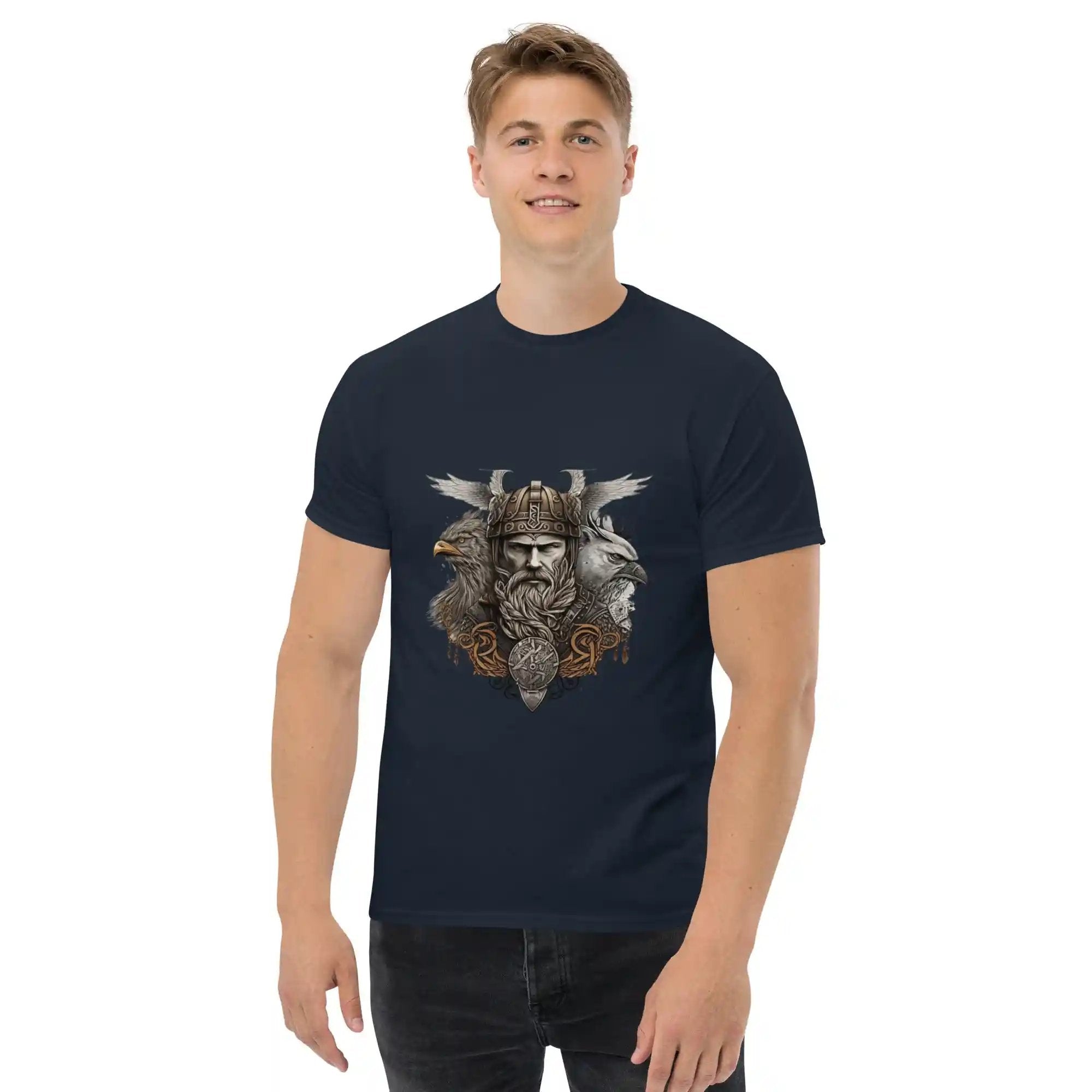 T-shirt Odin bleu marine avec motif nordique