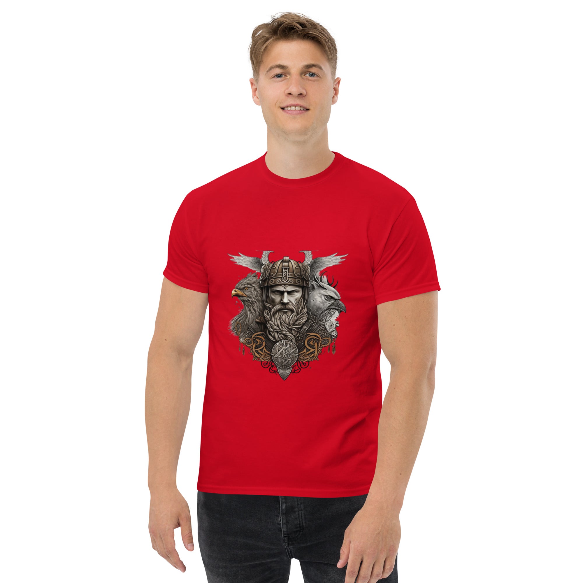 T-shirt Odin rouge avec illustration nordique