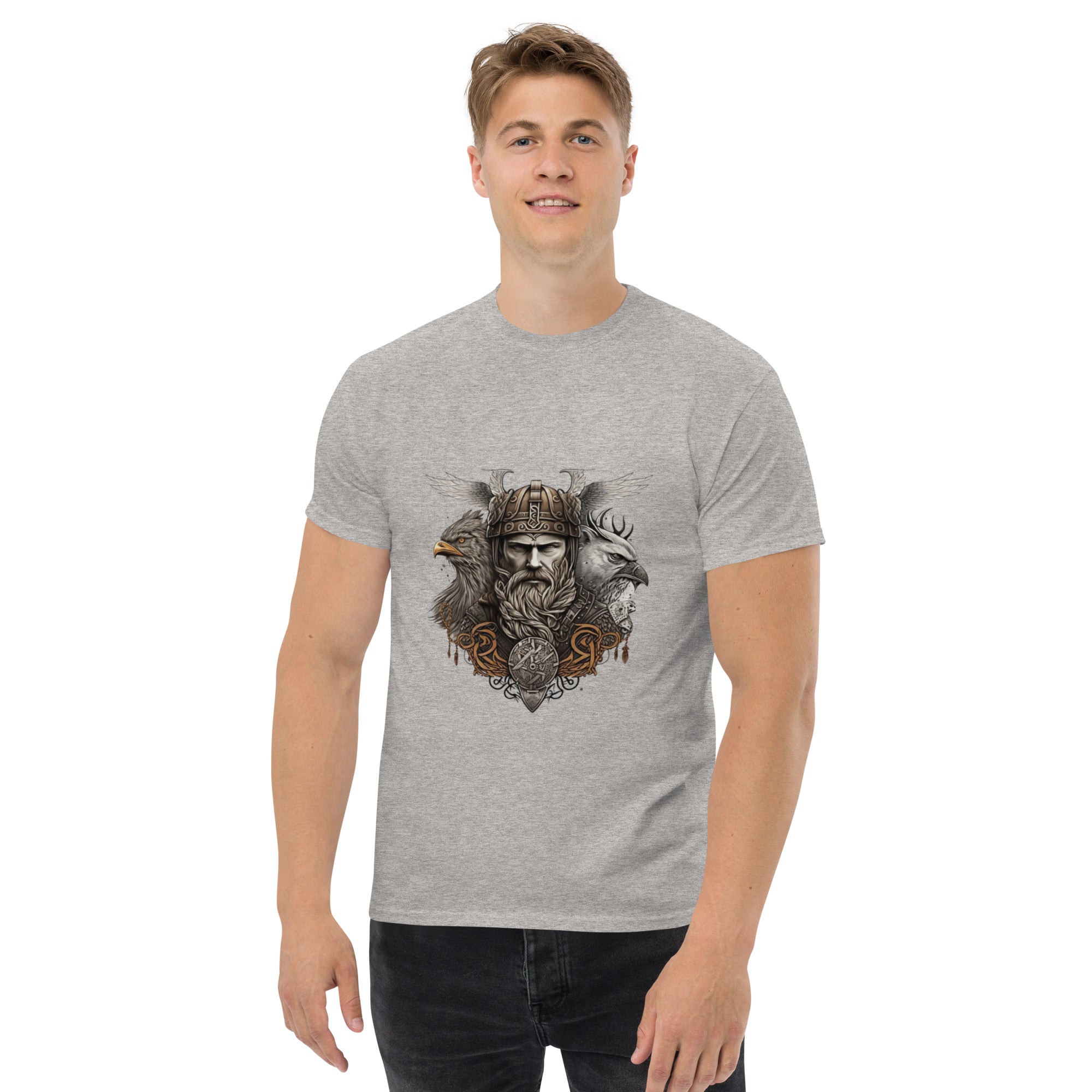 T-shirt Odin gris avec motif de style viking