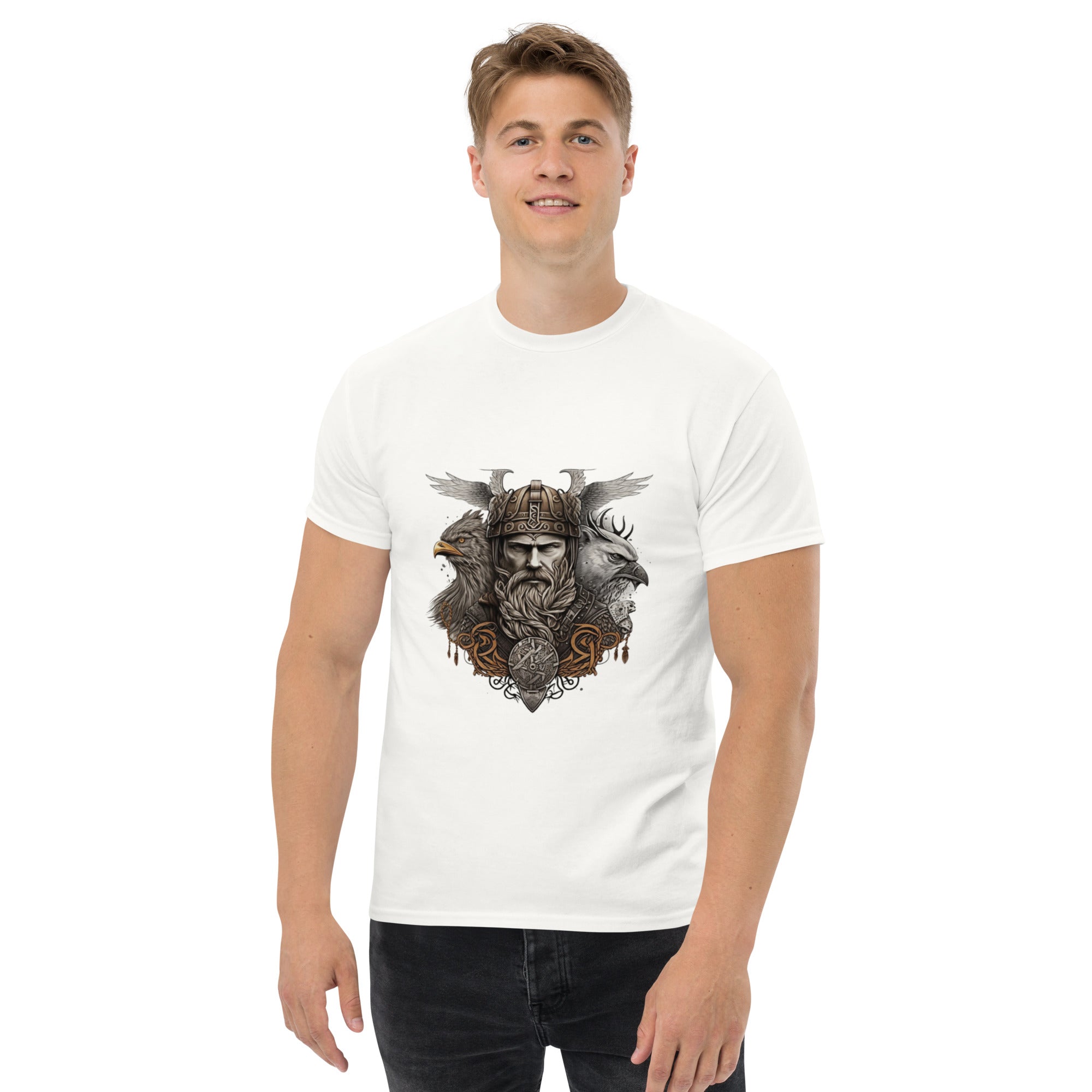 T-shirt Odin blanc avec illustration viking