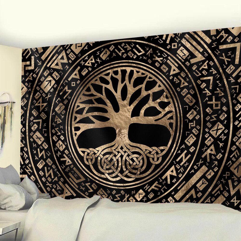 Toile Tapisserie Yggdrasil et Triskele.